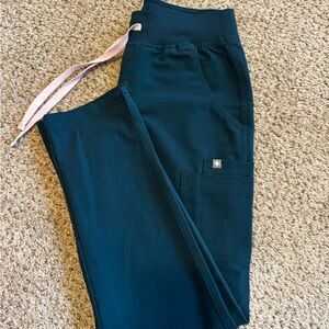 Figs Women's Caribbean blue scrubs with Pink Drawstring